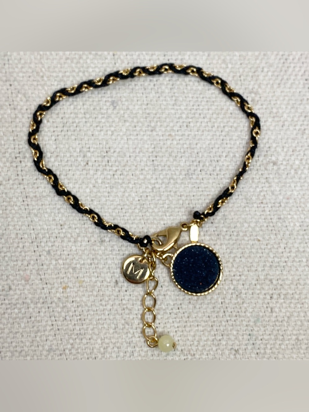 Gold & Black Chain Charm Bracelet with faux Druzy and Initial M Pendant Avon